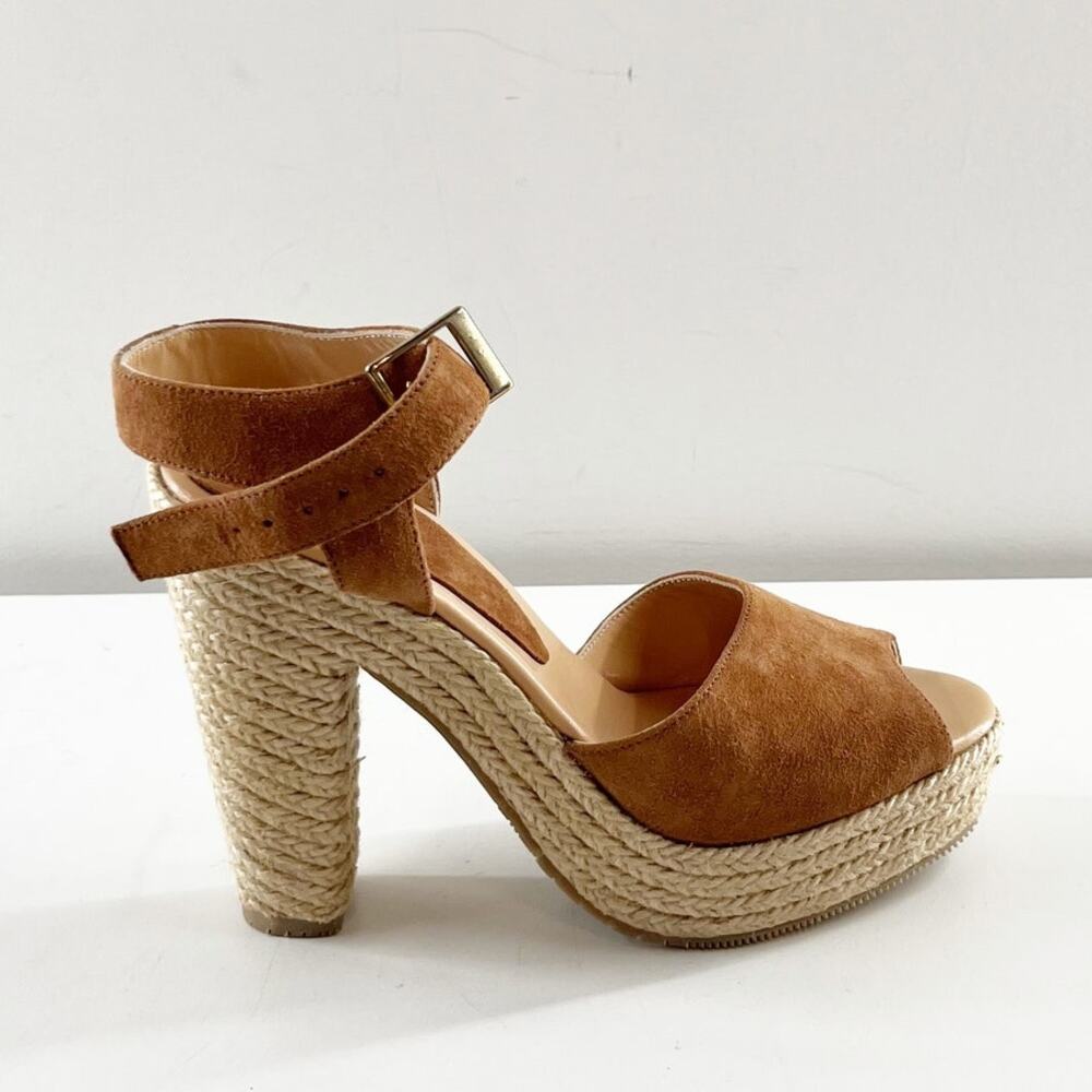 Andre Assous Sasha Suede Espadrille High Heel Sandals Shoes Brown Tan 8 - Picture 2 of 10